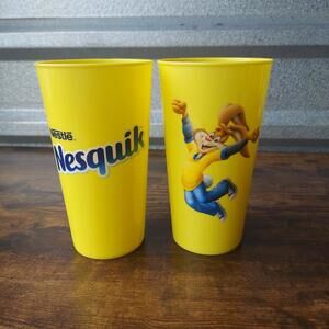 Limited Edition Nestlé Nesquik Bunny Tumbler Cup Plastic Yellow Lot Of 2